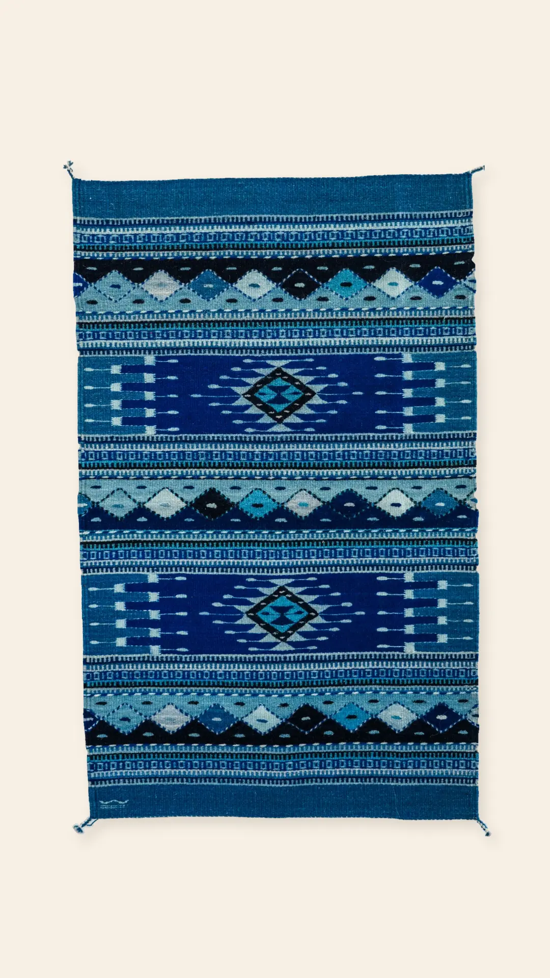 Diamante Zapoteco Tonos de Índigo — handwoven Zapotec rug by Wilmer Vásquez Luis