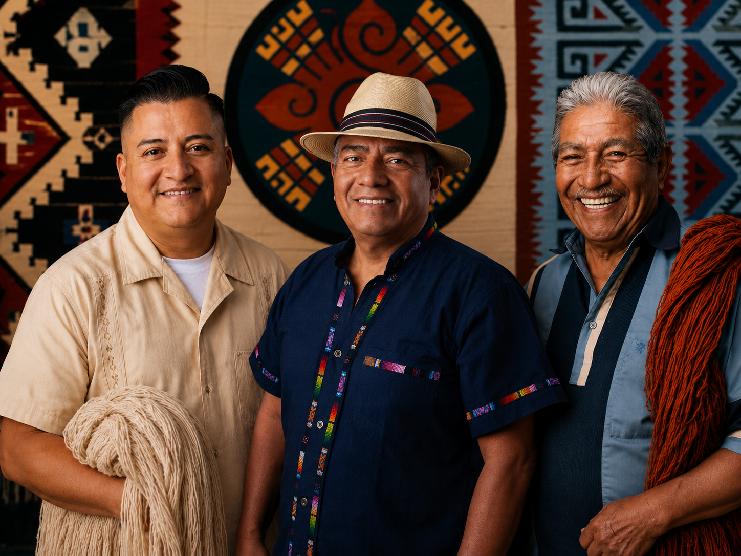 Wilmer with his father and grandfather in their Teotitlán del Valle workshop